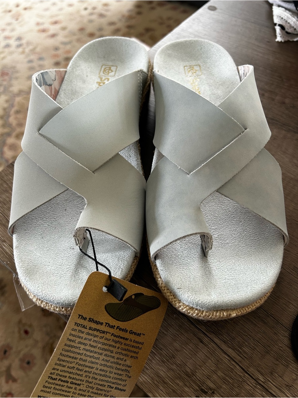 Comfort Slip-On Sandals in Light Gray Leather